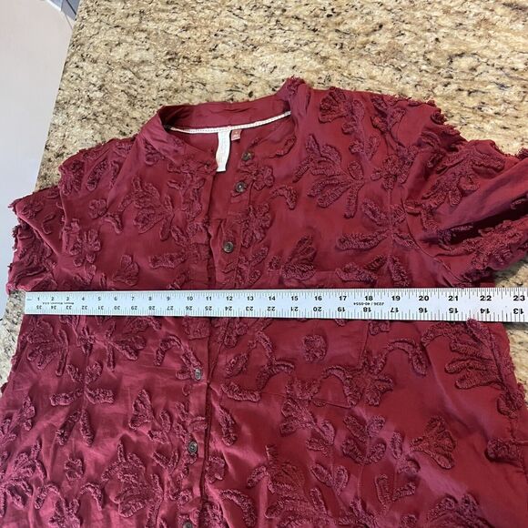Anthropologie Pilcro Medium  Red Whitney Chenille Textured Floral Button Up - Picture 11 of 12